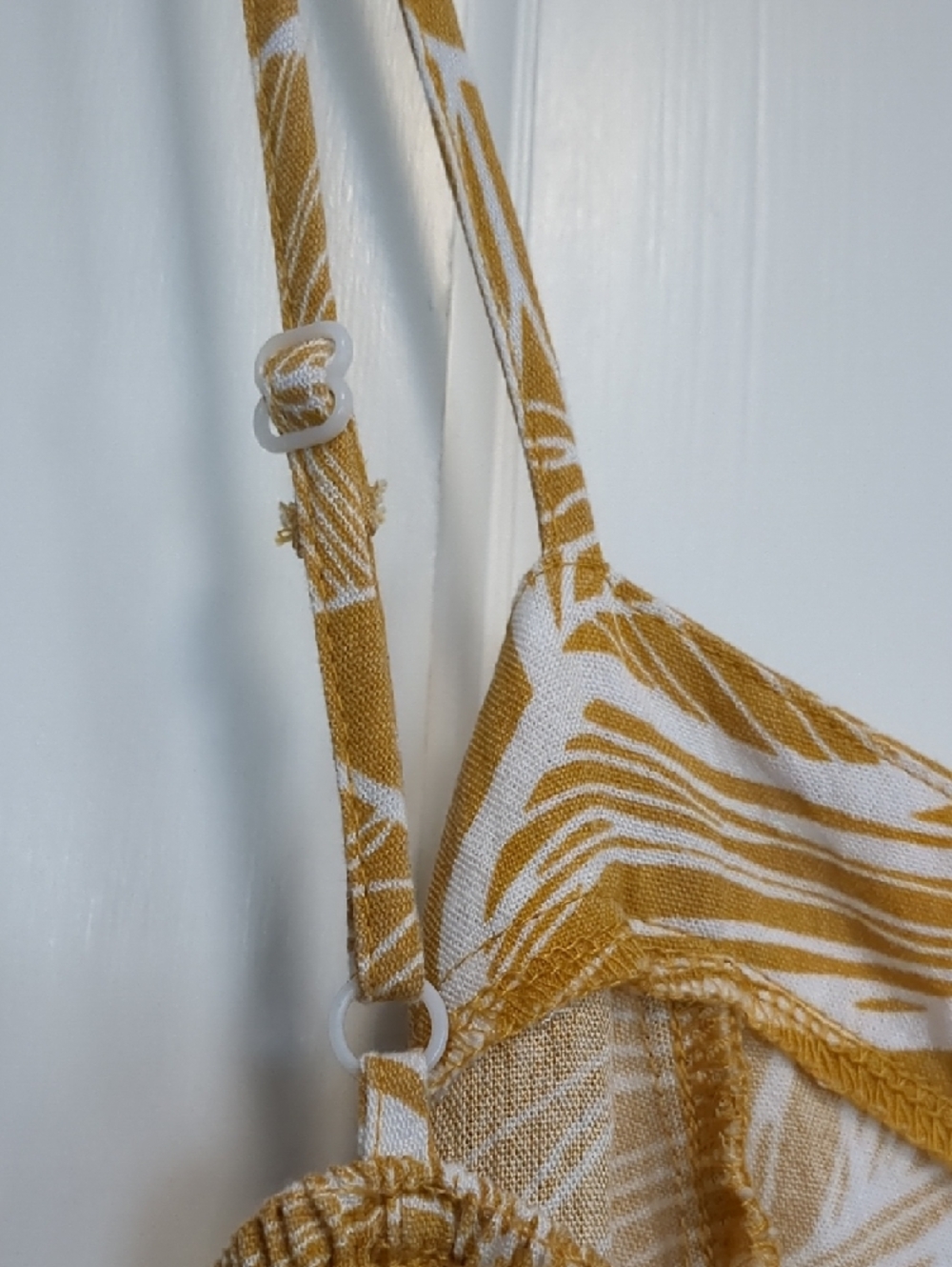Mustard Yellow Leaf-Print Spaghetti Strap Jumpsuit - Picture 6 of 10